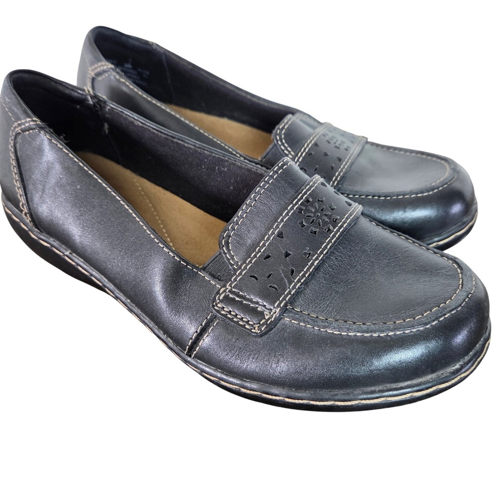 Clarks Bendables Leather Comfort Flats Slip On Elastic Gore‎ Strap Perforated 6W